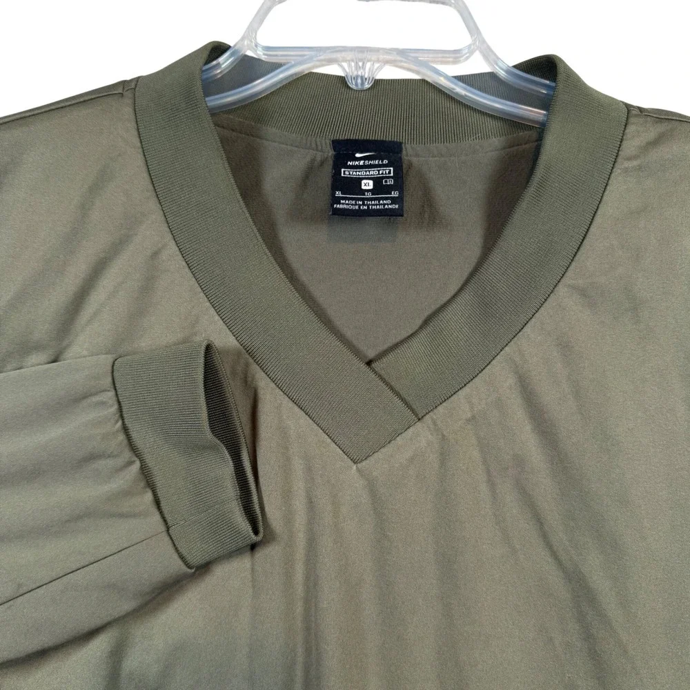 Nike Shield Windbreaker Men XL Olive Green V-Neck Golf Pullover Windshirt